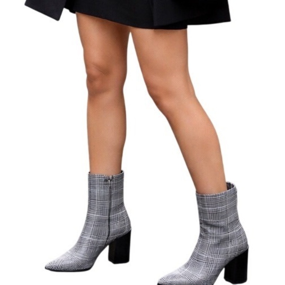 Jeffrey Campbell Glen Plaid Ankle Boot Womens 7.5 Pointed Toe Block Heel Booties